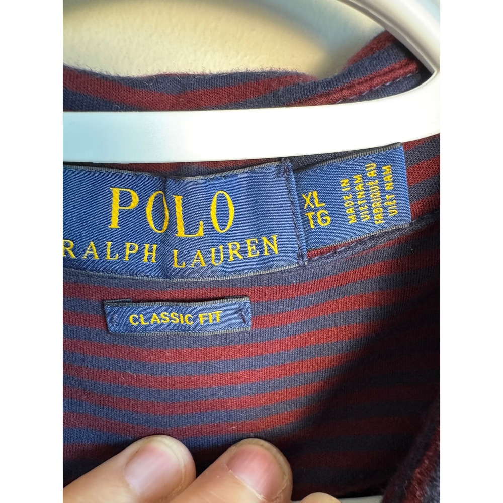 Polo Ralph Lauren Mens Burgundy Striped Polo Shirt XL Preppy Classic Nautical - Picture 2 of 13